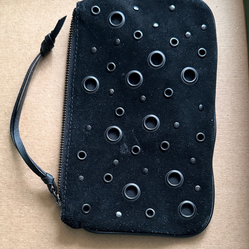 Club Monaco Black Suede Clutch with Grommet Details